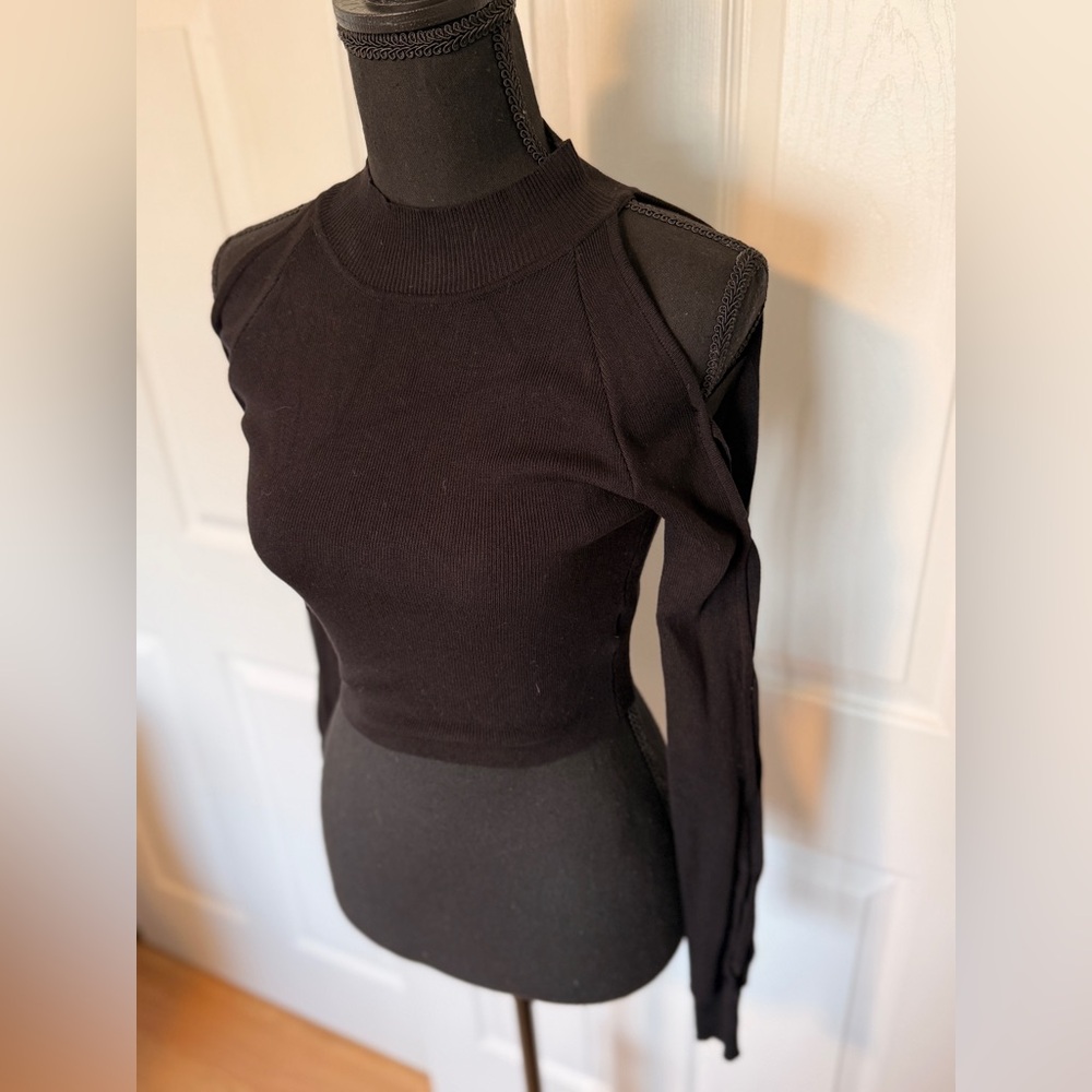 Rehab Crop Black Women's Sweater with arm detailing